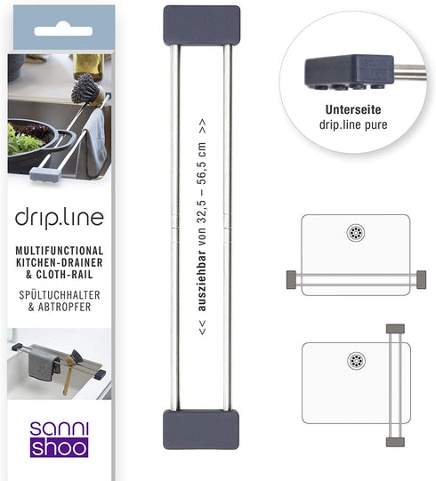 Sanni Shoo drip.line | Drip Tray/Rack, Practical, Multifunctional Kitchen Rack for Storing dishcloths and Brushes hygienically, drip Drying Bottles, extendable, Heat-Resistant (Anthracite, Pure)