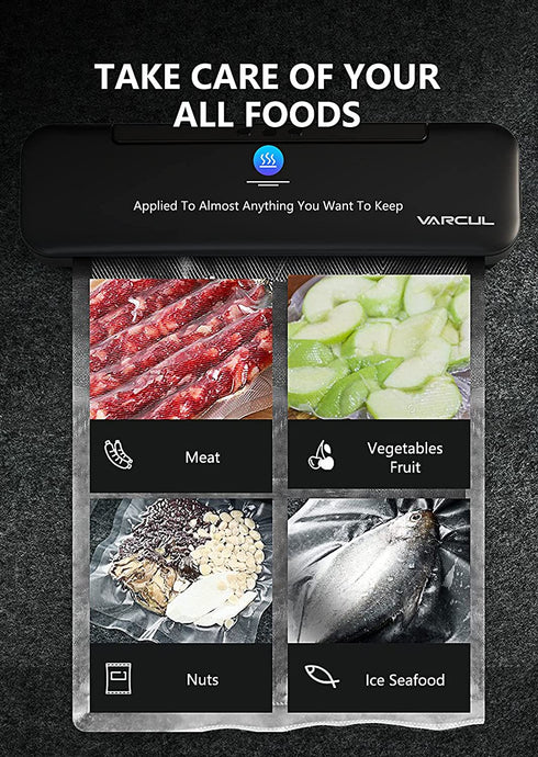 Vacuum Sealer Machine, Automatic Food Vacuum Sealer, VARCUL Food Saver with Vacuum Sealer Bags, LED Indicator Lights丨Compact Design丨Dry & Moist Food丨Easy to Clean & Use