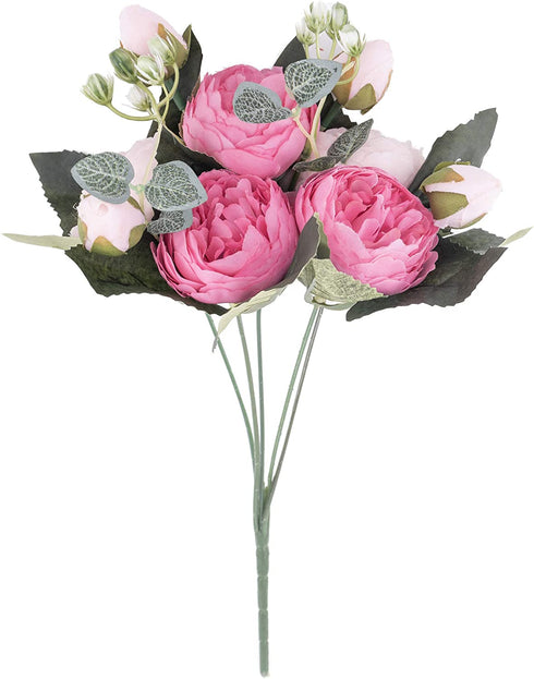 KAHAUL Artificial Flowers Silk Peony Flower Fake Flower Small Pieces Wedding Bouquet Design for Home Store Decoration Indoor&Outdoor (4 Pack, Pink Red)