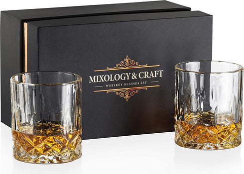 Whiskey Glasses Gift Set of 2 Rocks Glasses // 10oz Crystal Old Fashioned Whiskey Glasses with a Classy Gift Box // Perfect for Scotch, Bourbon, Cognac and Lowball Glass Cocktails // Best Whiskey Gift