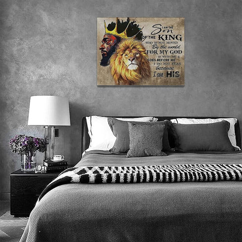 African American Wall Art Lion and King Canvas Wall Decor Black Man Poster Motivational and Inspirational Quotes Home Decor Afro Black King Framed Artwork for Bedroom King Wall Decor for Men 16"x12"