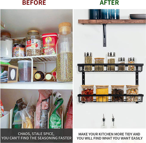 Spice Rack, Spice Rack Organizer Wall Mount, 4-Tier Stackable Hanging Spice Rack, Spice Shelf Storage, Floating Shelves Storage for Spice, Adjustable Spice Holder for Kitchen Bathroom Cabinet Pantry