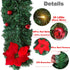 IronBuddy 9ft Lighted Christmas Garland Artificial Pine Garland with 30 LEDs 6 Flowers and 30 Ball Ornaments Mantle Garland Greenery Garland for Christmas Holiday Party Wedding Home Decor (Red)