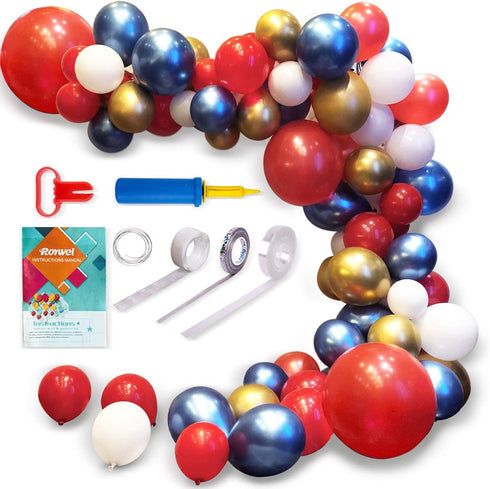 ROYWEL 95pcs Balloon Garland Arch Kit, Superhero Avengers Theme, Party Supplies Decorative for Kids, Red White Latex Balloons and Blue Gold Metallic Balloons for Baby Showers, Birthday, Festival, Weddings, Graduations, Corporate Events