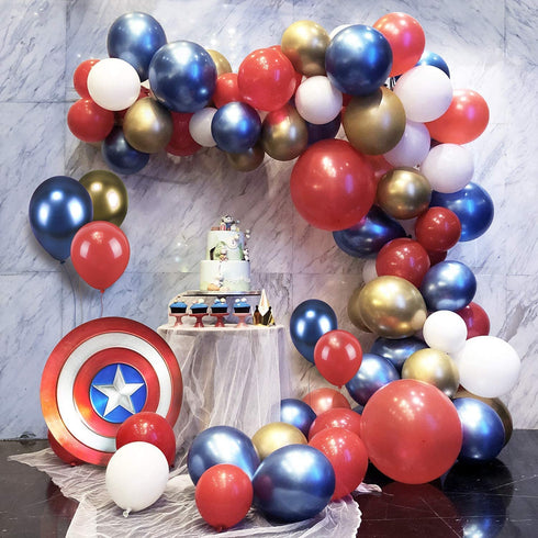 ROYWEL 95pcs Balloon Garland Arch Kit, Superhero Avengers Theme, Party Supplies Decorative for Kids, Red White Latex Balloons and Blue Gold Metallic Balloons for Baby Showers, Birthday, Festival, Weddings, Graduations, Corporate Events