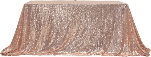 PartyDelight Sequin Tablecloth, Wedding, Sweetheart, Christmas Tree, Rectangular, 48"x72", Rose Gold