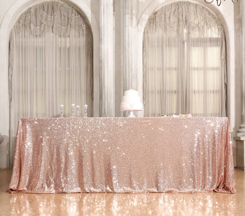 PartyDelight Sequin Tablecloth, Rectangular, 50"x80", Rose Gold