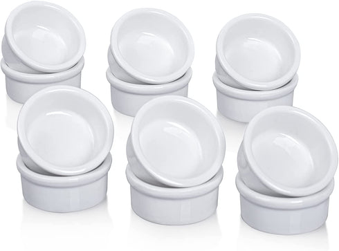 Dizada 12 Pack Small Dipping Bowls, White Ceramic Soy Sauce Dish Condiments Side Dish bowls- Perfect for BBQ sauce,Tomato Sauce, honey mustard and soy sauce
