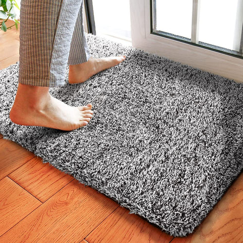 Delxo 24 x 36 Grey Door Mat, Absorbs Mud & Water Entryway Rug, No Odor Anti-Slip Rubber Back Low-Profile Welcome Front Door Mat Indoor, Large Cotton Shoe Scraper Pet Mat Machine Washable