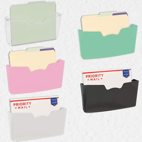 5 Pack - Simple Houseware Single Pocket Wall Mount File Holder, Assorted Color