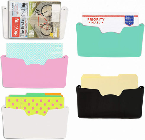 5 Pack - Simple Houseware Single Pocket Wall Mount File Holder, Assorted Color