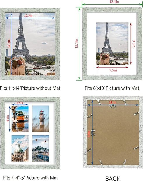 Hongkee 11x14 Picture Frame Set of 2,Green Photo Frame of Rustic Style,Multi 11 by 14 Photo Frame for Wall or Tabletop Display(HK042515-MD11X14-GW(2PK))