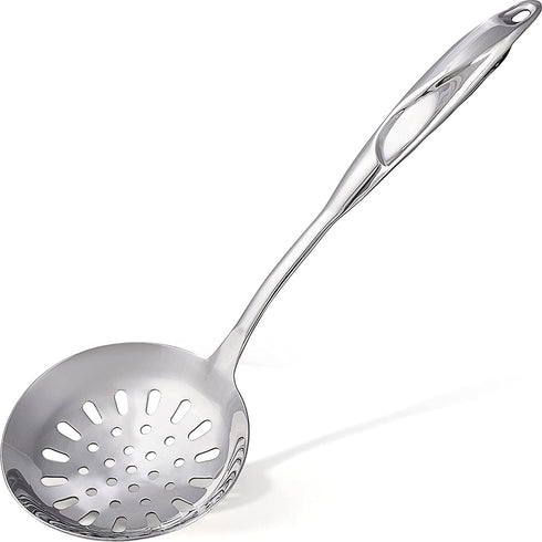 Zulay Kitchen Professional Skimmer Spoon - Stainless Steel Slotted Spoon With Extra Large Bowl & Comfortable Grip Handle - Durable Food Grade Strainer Spoon For Draining & Frying (14.5 inch)