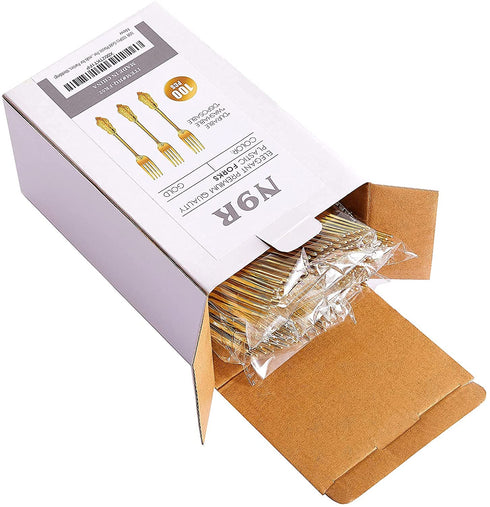 N9R 100Pcs Gold Plastic Forks, Solid, Durable and Heavy Duty Plastic Forks, Perfect Utensils for Parties, Weddings