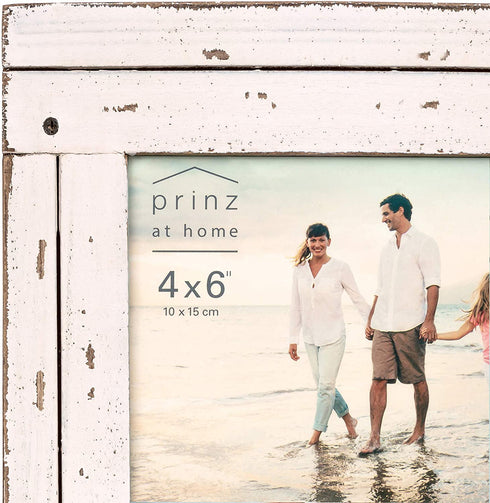 PRINZ Homestead 4-Inch by 6-Inch Distressed Plank Picture Frame, White