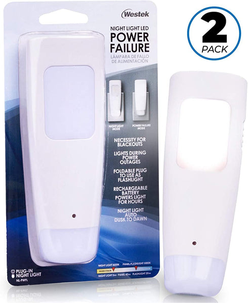 Westek Emergency Light, 2 Pack Multi-Function LED Rechargeable Flashlight, Power Failure Light and Night Light Must-Have Power Outage Lights, Ideal for Storms, Blackouts NL-PWFL AmerTac