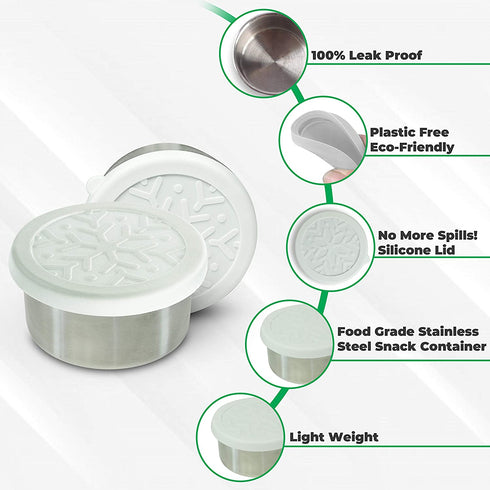 Stainless Steel Food Storage Containers - Dips Condiment Containers - Set of 3 - 7oz - Eco Friendly Lunch Containers - Silicone Lids - Portion Control - Reusable