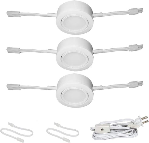 Nadair UNPL201-3K-3WH Wired LED Puck Lights (x3) Plug-In Lighting, Can Be Surface Mount or Flush Mount, Easy To Install, Daisy Chain, 3-pack 3000K Warm White