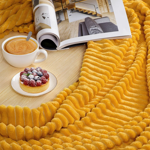 GREEN ORANGE Throw Blanket for Couch - 50x60, Lightweight, Mustard Yellow - Soft, Plush, Fluffy, Warm, Cozy - Perfect for Bed, Sofa