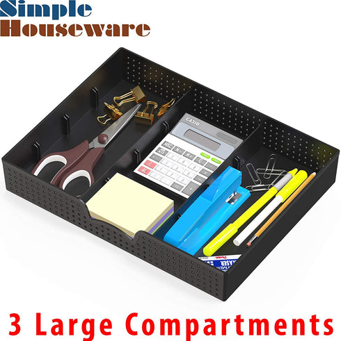 2 Pack - Simple Houseware Drawer Organizer Tray with 9 Adjustable Compartments, Black