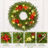 YoleShy Pre-lit Christmas Wreath for Front Door with Hanger 18" Battery Operated Christmas Wreath with Lights Red Berry Pine Cone Candy Cane, Christmas Decorations for Window, Wall Decor, Fireplace
