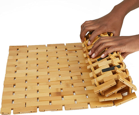 Mind Reader BAMAT-BRN Luxury Roll Up Shower Bath Mat, Anti-Slip Mat, Environment Friendly Bamboo, Brown