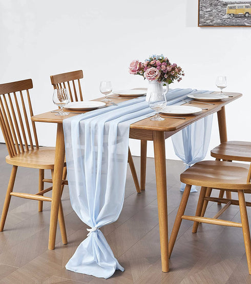 Pufogu 10Ft Baby Blue Chiffon Table Runner Sheer 29x120 Inch for Romantic Wedding Decor Bridal & Baby Shower Birthday Rustic Party Decoration