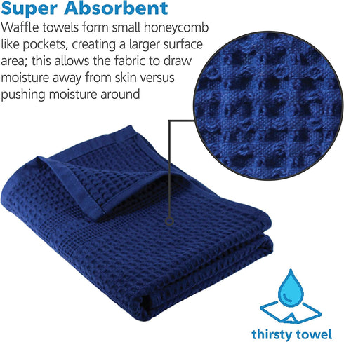 Gilden Tree Waffle Weave Hand Towels for Bathroom Quick Drying Lint Free Thin, Classic Style (Indigo)