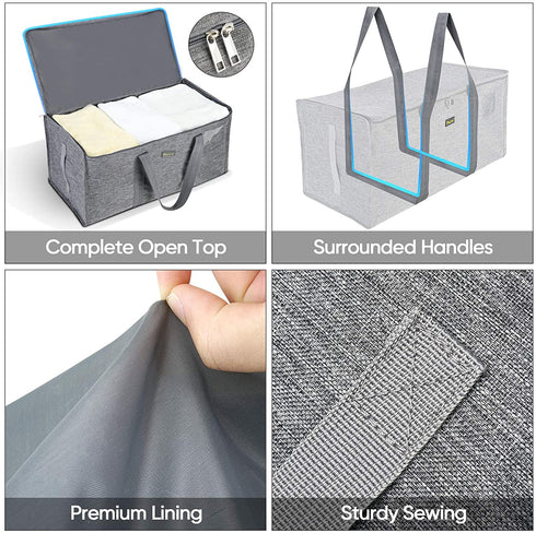 BALEINE Extra Large Storage Tote with Zippers & Carrying Handles, Heavy-Duty Oxford Fabric Moving Bags for Laundry, Space Saving, Storage, Winter Gray