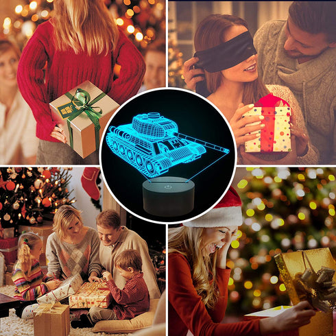 Lampeez Kids Army Tank 3D Night Light Optical Military Vehicles Illusion Lamp with 16 Colors Remote Control Changing Birthday Gift Idea Military Fan