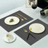 Woven Vinyl Table Runner and Placemats Set of 6 for Kitchen Dining Table Wipe Clean Washable PVC Table Runner Dark Grey (1 Table Runner and 6 Placemats)