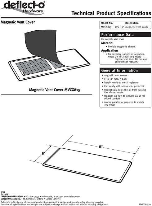 Deflecto Available Magnetic Cover, for Sidewall and Floor Vents, 8" x 15", 3 Pack (MVCX815), 3 Count