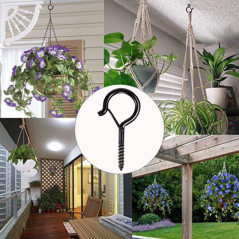 40 Pack Q-Hanger Hooks for Outdoor String Lights,String Light Hooks Cup Hooks Eye Hooks with Safety Buckle,Screw Ceiling Hooks for Hanging Plants Wire Wind Chimes Party,Black.