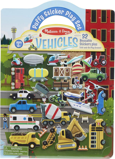 Melissa & Doug Vehicles Puffy Sticker Play Set Travel Toy with Double-Sided Background, 32 Reusable Puffy Stickers