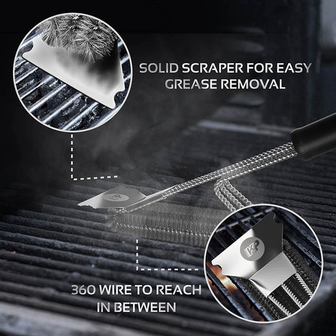 KP Grill Brush and Scraper Bristle Free 3 in 1 Safe Grill Cleaner DesignSmart Super Grip Handle for Effortless Grill Cleaning +Bonus Metal Hanger Best Grill Accessories Kit +3 Recipe eBooks
