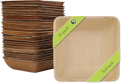 Naturally Chic Palm Leaf Plates - 3 Inch Square - Bamboo Like, Eco Friendly, Disposable, Compostable and Biodegradable Plates for Weddings, Parties and Events
