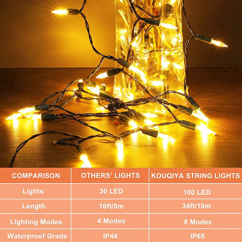 Battery Operated String Lights, 33ft 100 LED Waterproof Christmas Lights Outdoor Mini Lights with 8 Modes for Xmas Tree Bedroom Garden Patio Wedding Party Decor (Warm White)