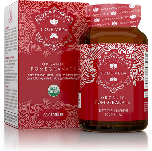Pomegranate Extract Supplement - Ellagic Acid, High Punicalagins | USDA Certified Organic Pomegranate Supplement | Blend of Pomegranate Fruit, Seeds and Peel Extract | 60 Vegan Pomegranate Capsules