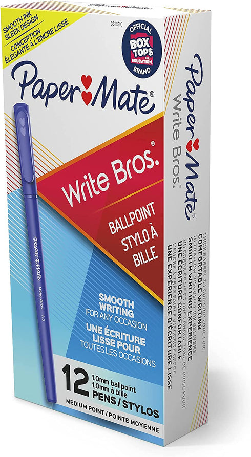 Paper Mate Write Bros Ballpoint Pens, Medium Point (1.0mm), Blue, 12 Count (3311131)