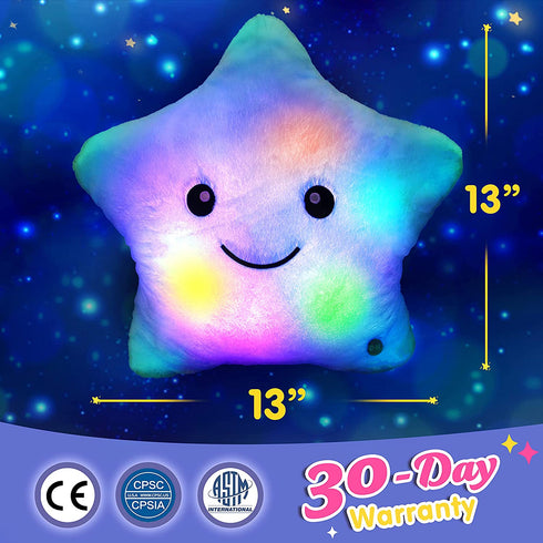 WEWILL Creative Twinkle Star Light up Night LED Plush Pillows Stuffed Toys Birthday Valentines for Toddlers Girls(Blue)