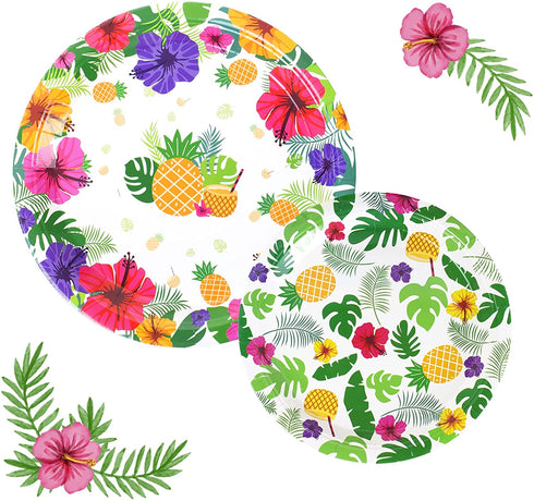 Hawaiian Luau Party Supplies, Tropical Paper Plates and Napkins Cups Sets Serves 30