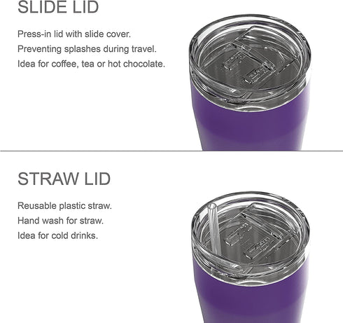 Zak Designs Lynden 28 oz Vacuum Insulated 18/8 Stainless Steel Travel Tumbler with Splash-Proof Lid, Includes Reusable Plastic Straw and Fits in Car Cup Holders, Viola