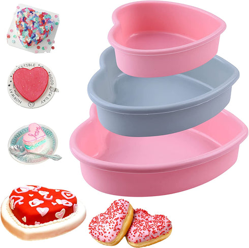 3 Pieces Heart Shaped Baking Pans?Heart Layered Cake Silicone Molds, Cake Pans for Baking, Non-Stick Heart Cake Pan Set for Layer Cake, Cheese Cake and Rainbow Cake Sold by Rhoxshy