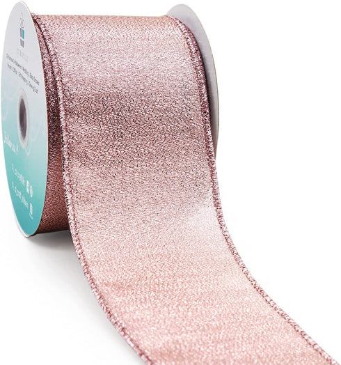 CT CRAFT LLC Metallic Diamond Wired Ribbon for Home Decor, Gift Wrapping, DIY Crafts, 2.5” x 10 Yards x 1 Rolls - Rose Gold