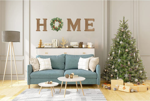SY Super Bang Prelit Christmas Home Sign Decorations, Rustic Wall Sign Letter with Artificial Christmas Wreath, for Farmhouse Porch Home Office Holiday Decor - Indoor, Wooden.