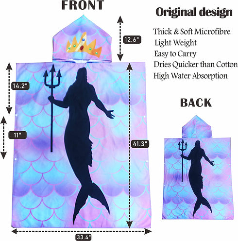 ComicalBubble Mermaid Kids Girls Bath Set,Swim Pool for Kids Adults,Beach Hooded Poncho Towel for Women,Super Soft, Absorbent Microfibers (Adult (Men))