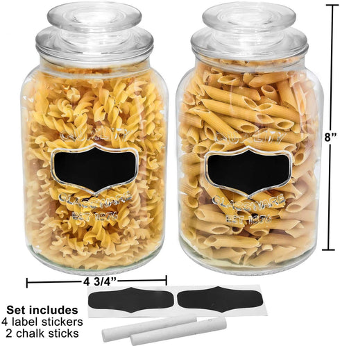 estilo Round Glass Canister Jars With Airtight Lids Ideal for Cookies, Candies, Cereal, Includes Chalkboard Labels And Chalk-1/2 Gallon (Set of 2), Clear