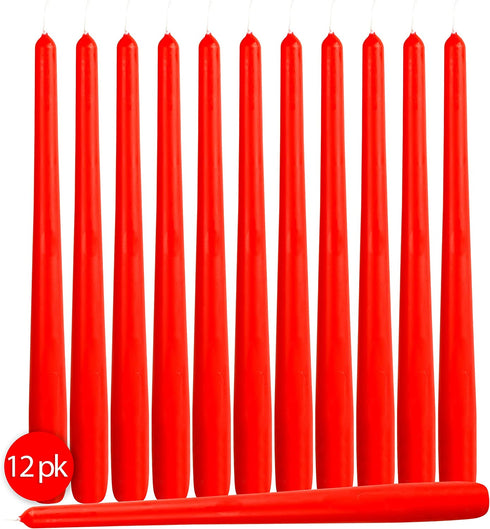 Hyoola 12 Pack Tall Red Taper Candles - 10 Inch Red Dripless, Unscented Dinner Candle - Paraffin Wax with Cotton Wicks - 8 Hour Burn Time.