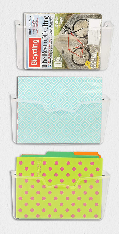 3 Pack - Simple Houseware Clear Single Pocket Wall Mount File Holder
