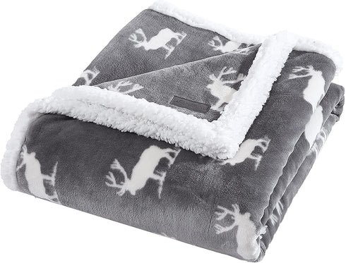 Eddie Bauer Ultra-Plush Collection Throw Blanket-Reversible Sherpa Fleece Cover, Soft & Cozy, Perfect for Bed or Couch, Elk Stance Grey